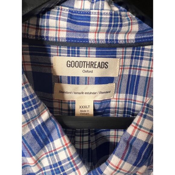 Goodthreads Oxford Blue Plaid Red Stripe Men’s Button Down Size XXXLT - Picture 3 of 4